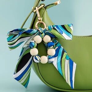 Women's Bag Charm Keychain with Blue Accents